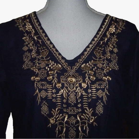Blue and Gold Embellished 3/4 Sleeve Tunic - Picture 4 of 7